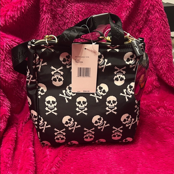 Betsey Johnson Handbags - Betsey Johnson Black and White Skull lunch tote